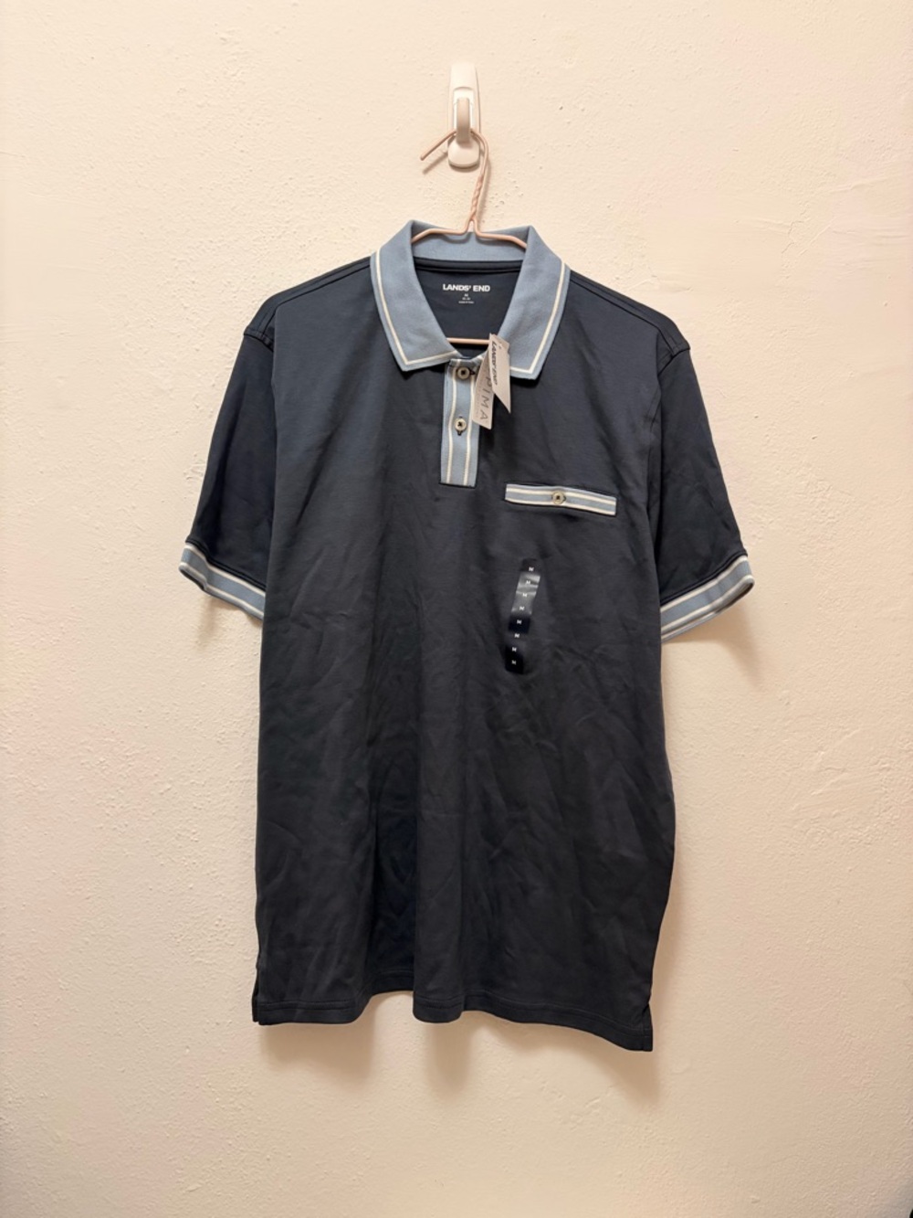 Lands' End Men's Supima Cotton Polo with Light Blue Trim